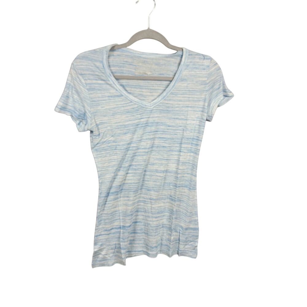 Fitwear Womens M+ Blue White Striped V Neck Short Sleeve Tee NWT